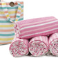 HILLFAIR Cotton Turkish Beach Towels, Quick Dry Lightweight Sand Free Peshtemal Towel for Bath Swim Yoga Spa Travel, Beach Accessories, Oversized Cotton Turkish Towels (39 x 72 inch- 4 Pack Pink)