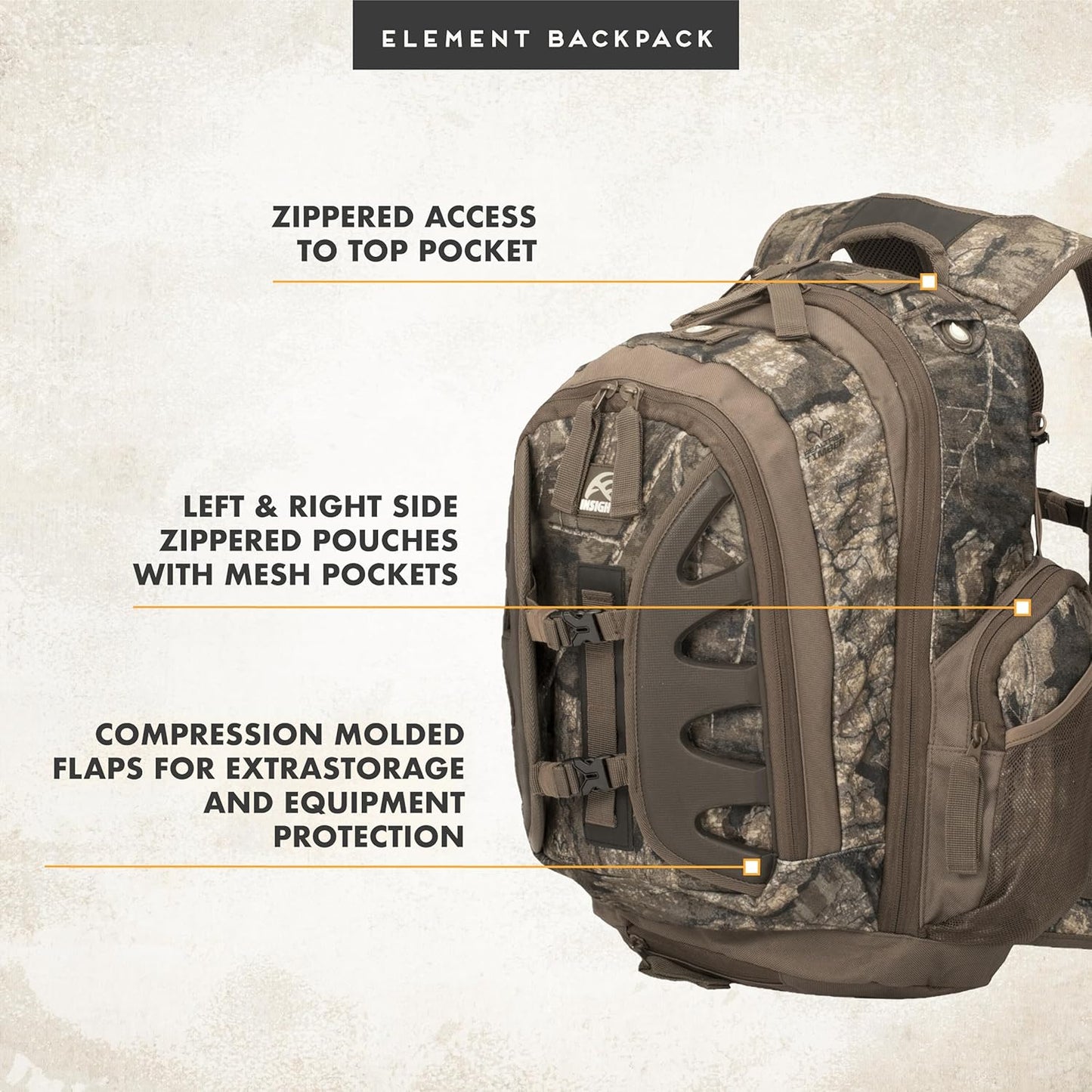 Insights Hunting by frogg toggs - The Element, Heavy Duty 1,831 Cubic Inch Hiking Fishing Camping Hunting Backpack, Realtree Timber - Roamly