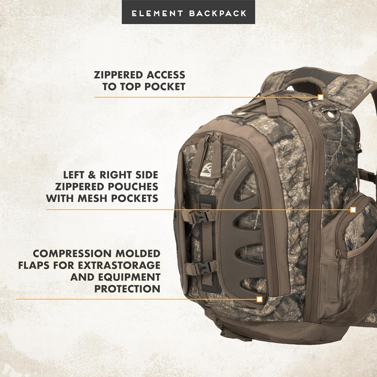 Insights Hunting by frogg toggs - The Element, Heavy Duty 1,831 Cubic Inch Hiking Fishing Camping Hunting Backpack, Realtree Timber - Roamly