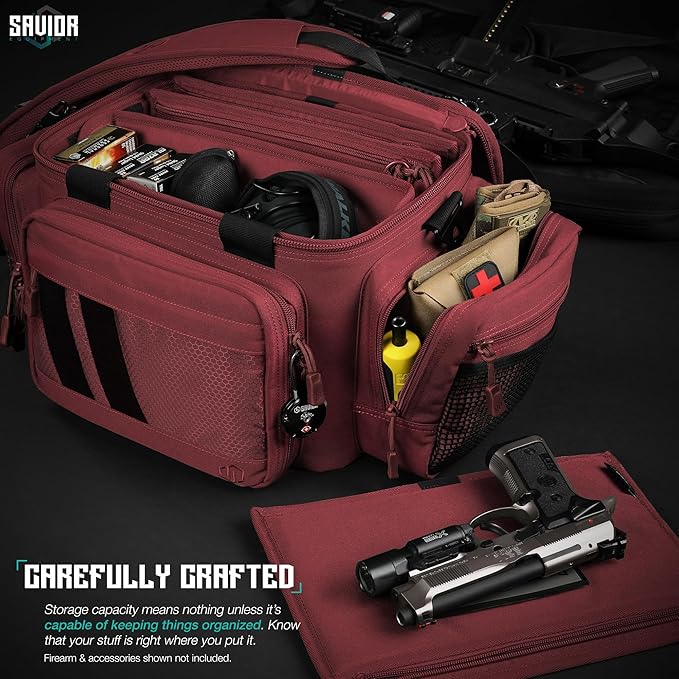 Savior Equipment Specialist Series Tactical Triple Pistol Shooting Range Hunting Duffle Bag Gun Carrying Case, Rigid Compartment Frame, Lockable Zippers