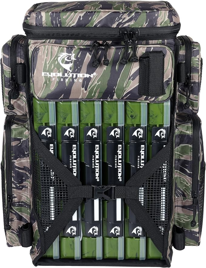 Evolution Fishing Drift Series Tackle Backpack, Outdoor Rucksack w/ 6 Fishing Tackle Trays, Heavy Duty