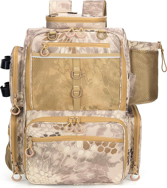 Rabjen Fishing Tackle Backpack with Rod Holders, Bottle Holder, Storage Bag Store Fishing Gear