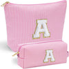 YOOLIFE Personalized Initial Makeup Bag for Women | Pink Cosmetic Travel Toiletry Bag | 11 12 13 14 15 16 Years Old Girl Gifts | Preppy Stuff Teen Girl Gift Trendy Stuff A - Roamly
