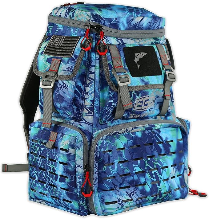 Ego Kryptek Tactical Tackle Box Backpack, Durable Fishing Tool Bag, 1000D Nylon Fabric with PVC Back, Water-Resistant, Multiple Storage Pockets, Laser-Cut Molle Loops, Includes 4 Tackle Trays