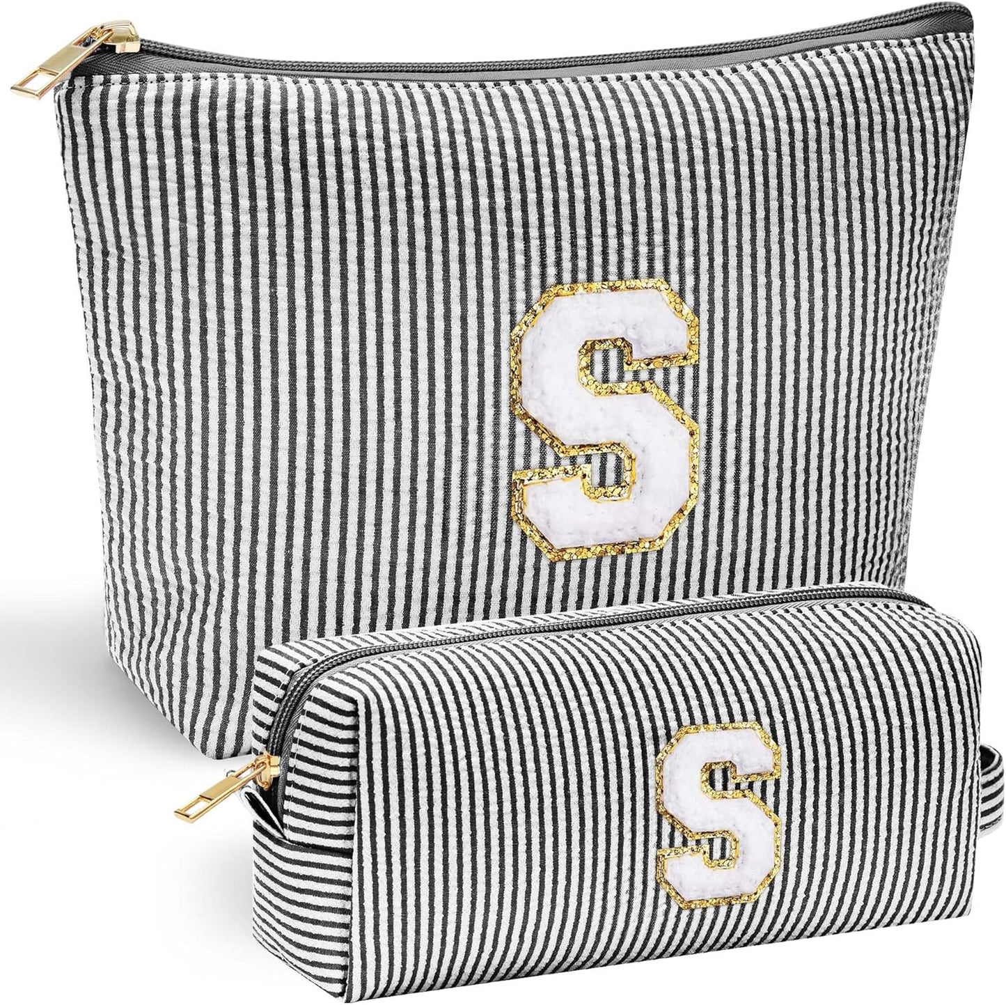 YOOLIFE Monogram Makeup Bag for Girls Teen Girl Gifts | Initial Makeup Bags Cosmetic Toiletry Pouch Make Up Case Best Friend Friendship | Stocking Stuffers for Girls Teen Daughter Teacher Black S - Roamly