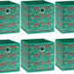 SIMPLE HOUSEWARE 10-Inch Collapsible Fabric Cube Storage Bin with Handles, Printed Design, 6 Pack, Green