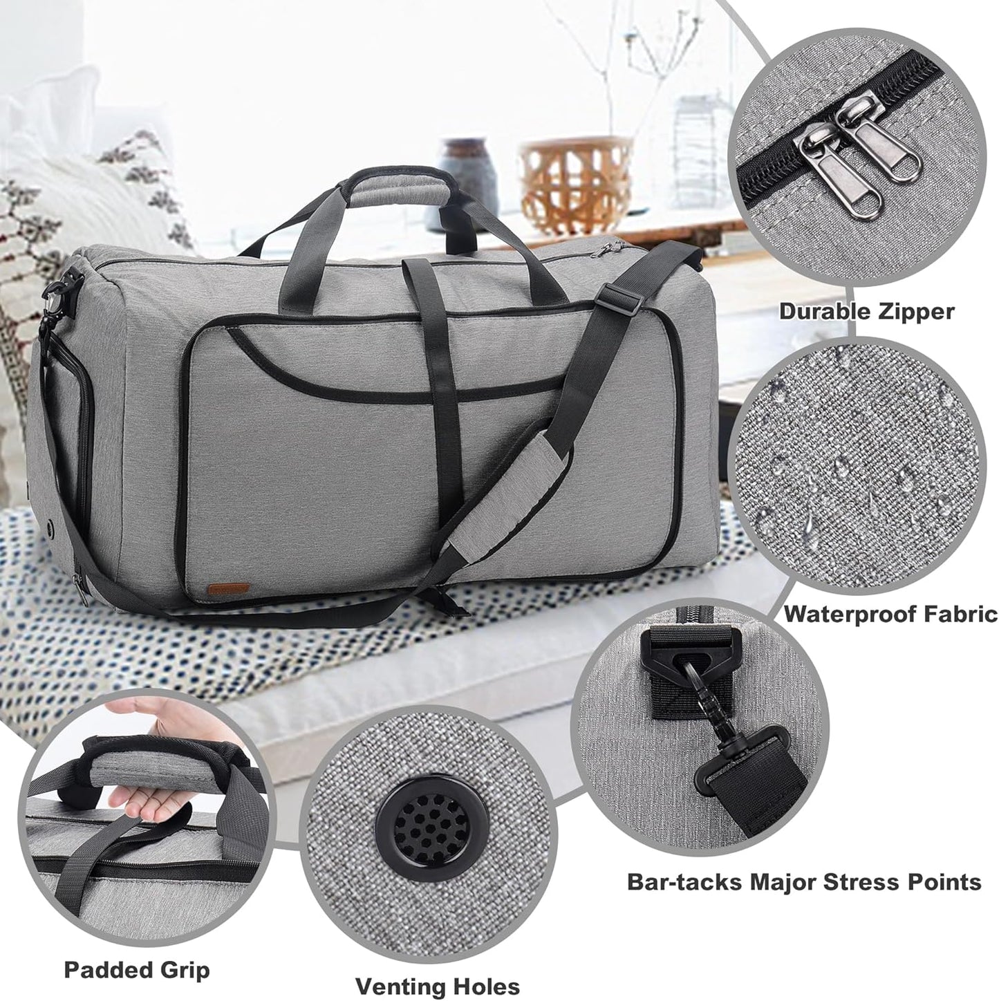 100L Duffle Bag for Travel, Large Foldable Waterproof Travel Duffel Bags Weekender Overnight Bag for Men and Women with Shoe Compartment - Roamly