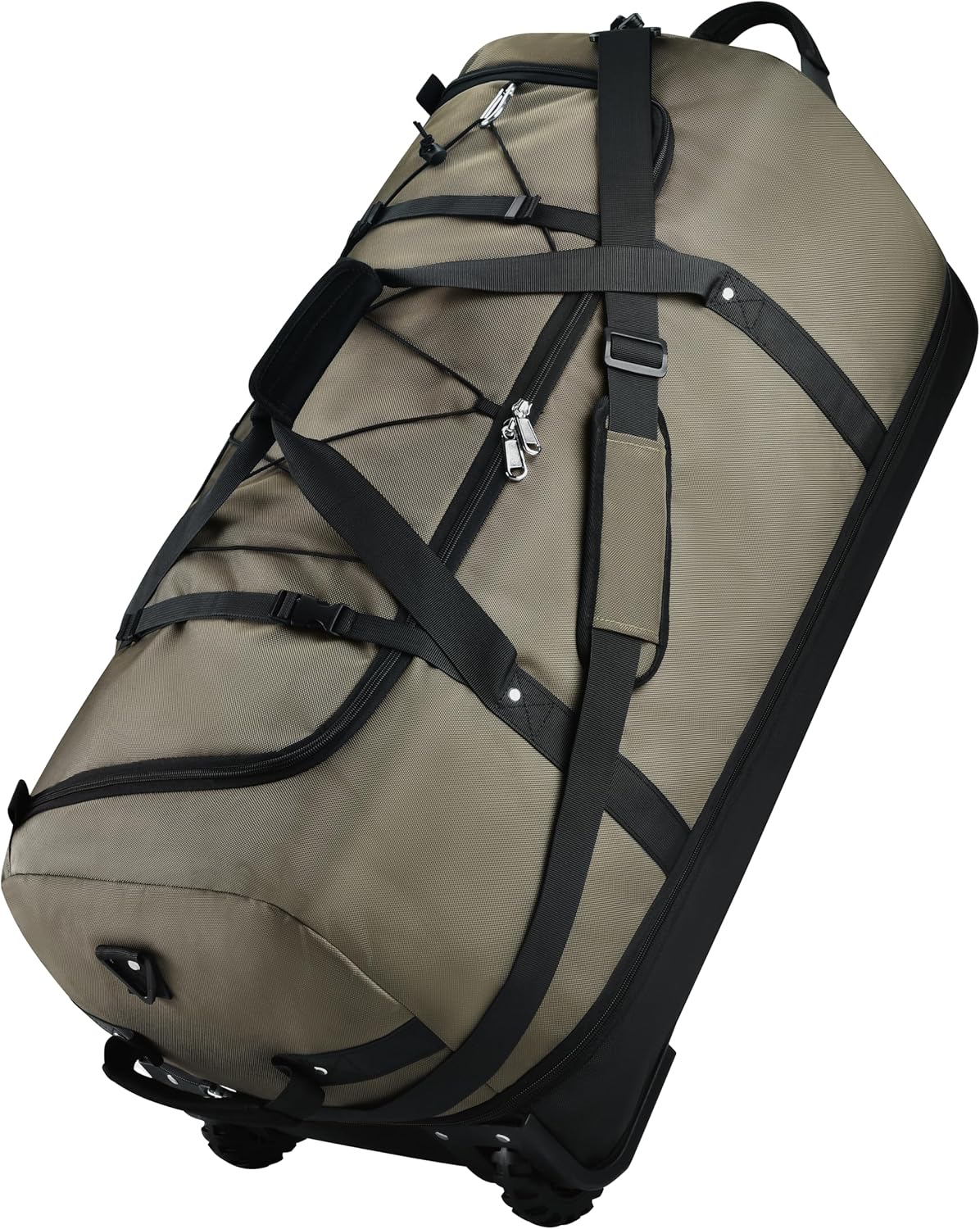 Rolling Duffle Bag with Wheels,110L/140L Expandable Soft-Sided Foldable Duffle Bag with 2 Rubber Wheels,Packable 32” Rolling Carry-On with Multi-Pockets & Compartments (Green) - Roamly