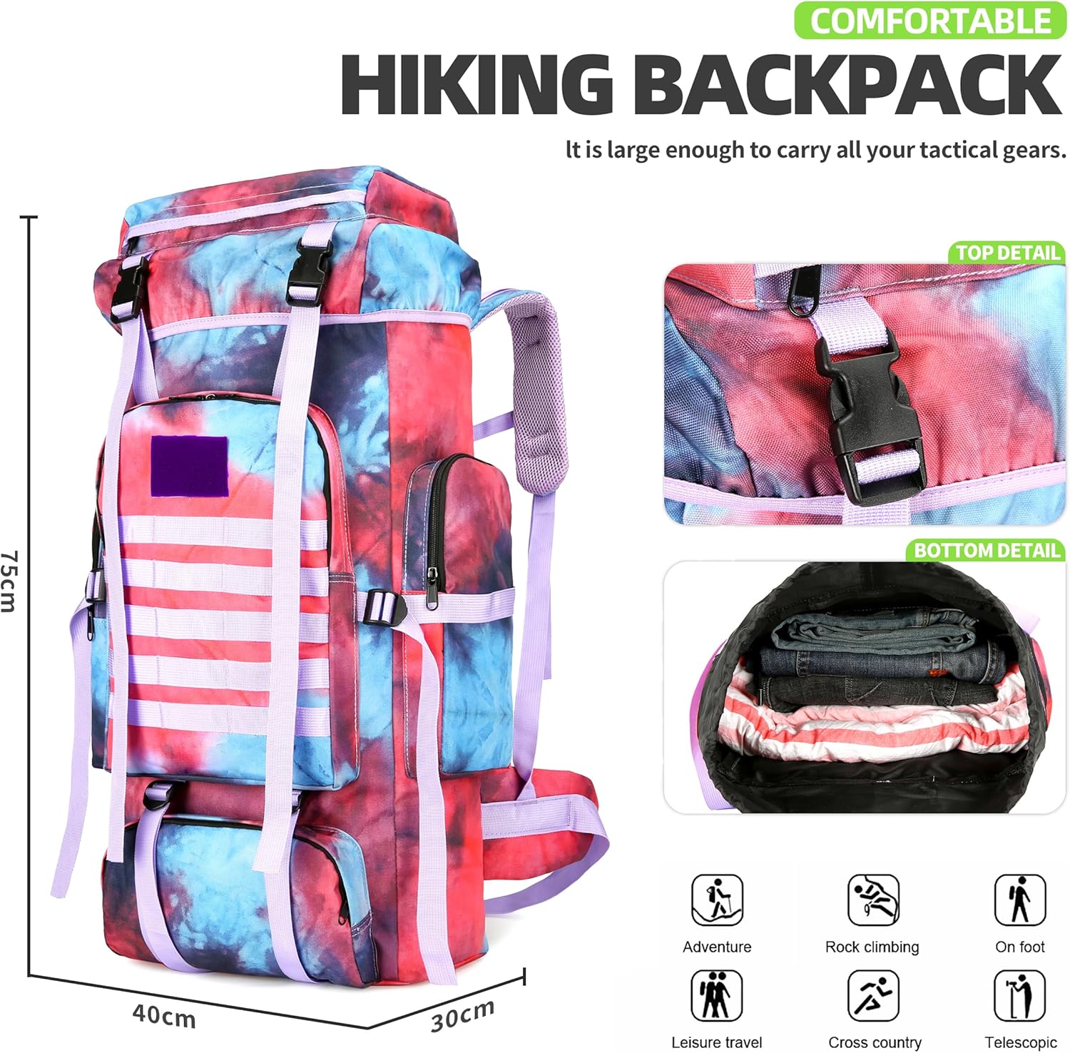 King'sGuard 70L Camping Hiking Backpack Tactical Backpack Military Molle Rucksack Backpack for Outdoor - Roamly