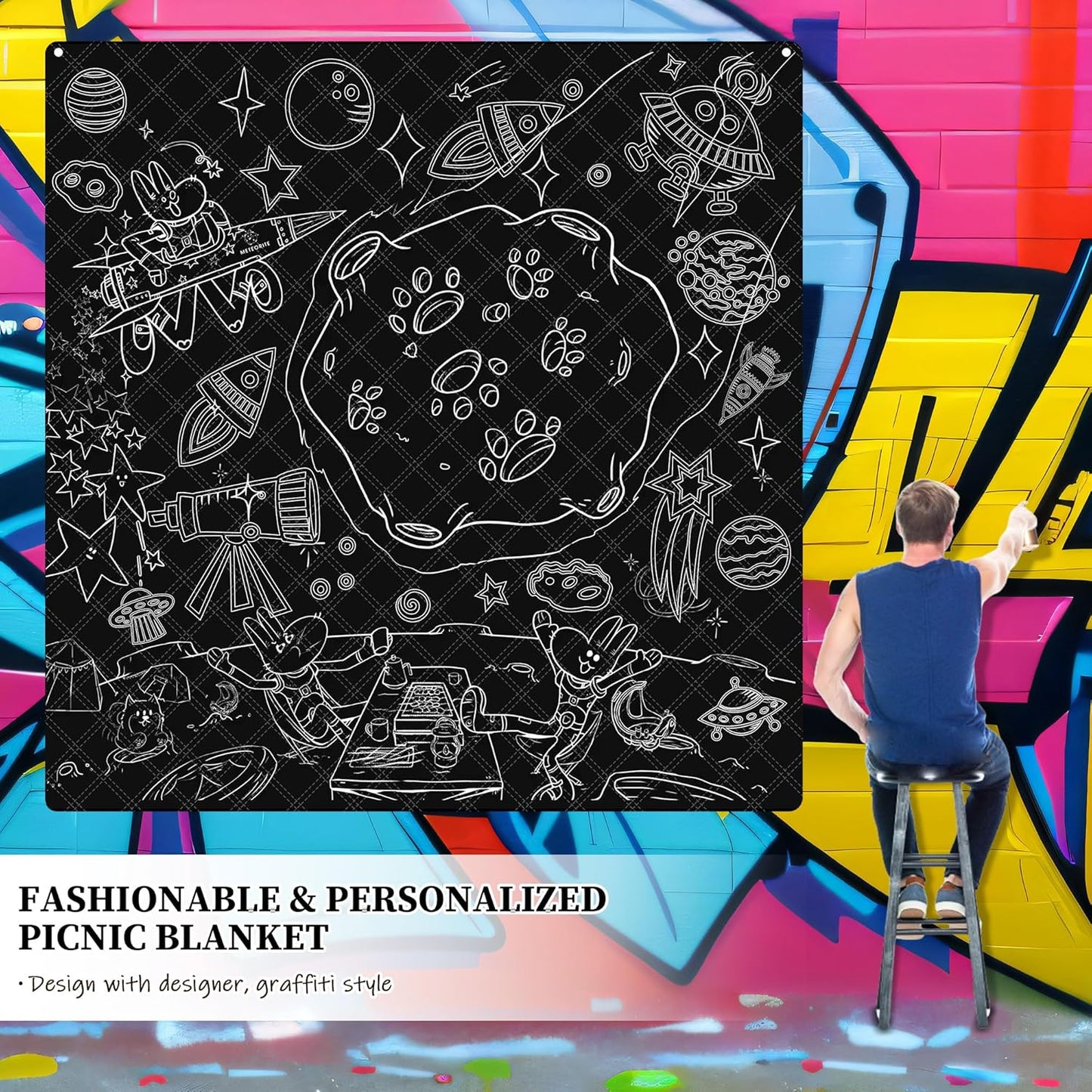 Graffiti Picnic Blanket, 79" x 79" Extra Large Outdoor Picnic Mat, Outdoor Blanket, Beach Blanket, Washable Foldable Portable Blanket for Park Grass/Beach/Camping/Concerts