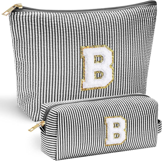 YOOLIFE Initial Makeup Bag, Travel Toiletry Bag, Personalized Gifts for Women Girls Monogrammed Gifts for women, Cute Stuff for Teen Girls Wedding Bridal Gifts Preppy Things for Teen Girls Black B - Roamly
