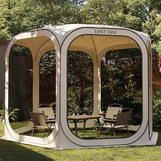 East Oak Screen House Tent Pop-Up, Portable Screen Room Canopy Instant Screen Tent 10 x 10 FT with Carry Bag for Patio, Backyard, Deck & Outdoor Activities, Beige