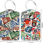 2 Pack Luggage Tag for Suitcase Nautical Patches Mountain Lake Camp Flag Leather Suitcase Tags with Privacy Name ID Label and Stainless Steel Loop for Travel Bag