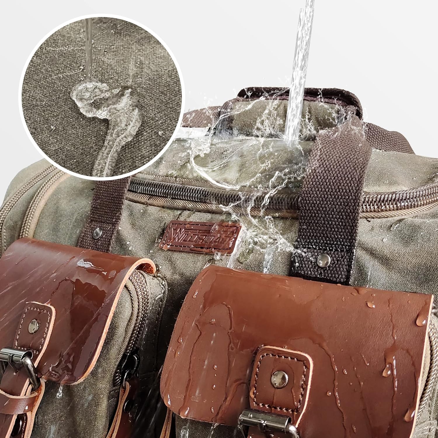 Wildroad Waxed Canvas Duffle Bag - 60L Waterproof Genuine Leather Weekender Overnight Travel Hand Bag - Roamly