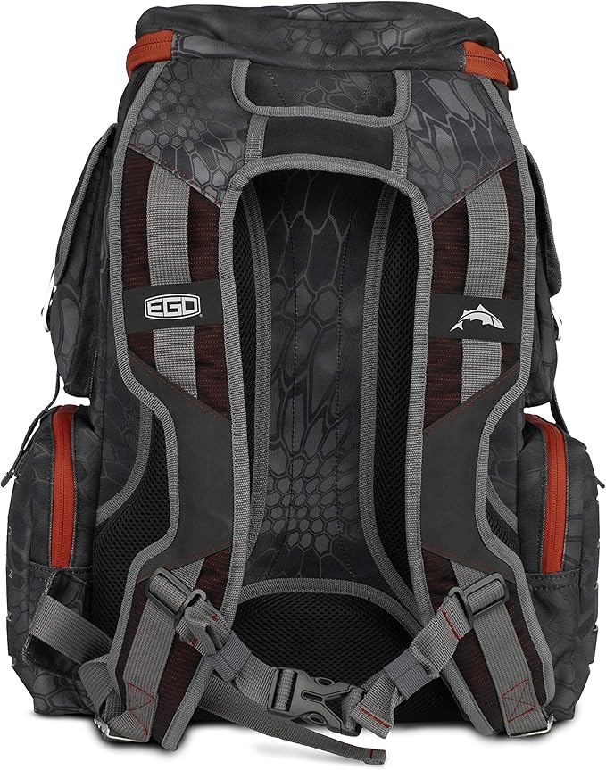 Ego Kryptek Tactical Tackle Box Backpack, Durable Fishing Tool Bag, 1000D Nylon Fabric with PVC Back, Water-Resistant, Multiple Storage Pockets, Laser-Cut Molle Loops, Includes 4 Tackle Trays