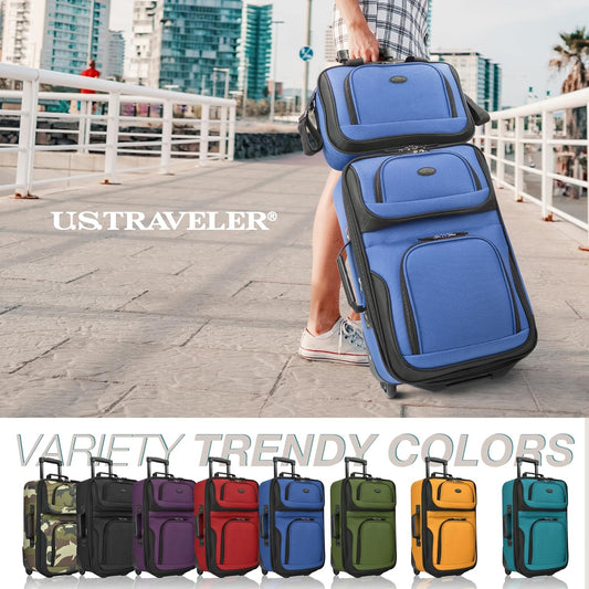 U.S. Traveler Rio Softside Expandable Carry-on Rolling Luggage, Royal Blue, 2 Wheel Set