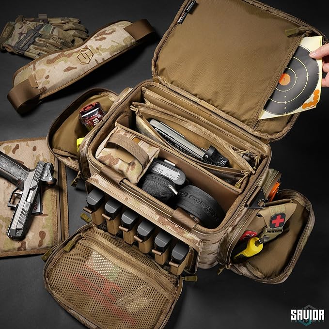 Savior Equipment Specialist Series Tactical Triple Pistol Shooting Range Hunting Duffle Bag Gun Carrying Case, Rigid Compartment Frame, Lockable Zippers