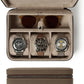 TAWBURY Luxury Leather Watch Box - Unisex Travel Case With Zipper Closure | Taupe Top-Grain Genuine Leather Roll | 3 Watch Carrying Case for Men