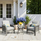 HOOOWOOO Patio Furniture Set,3 Pieces Outdoor Conversation Set,All Weather Wicker Bistro Set Yard Porch High Back Chairs Side Table,Light Gray
