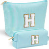 YOOLIFE Personalized Friend Birthday Gifts - 2 Pieces Makeup Bag Cosmetic Bags for Women Travel Makeup Bag Make up Bag with Small Makeup Bag Wedding Bridesmaid Gifts Teacher Gifts for Women Letter H - Roamly