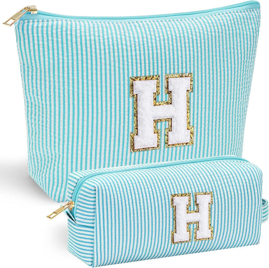 YOOLIFE Personalized Friend Birthday Gifts - 2 Pieces Makeup Bag Cosmetic Bags for Women Travel Makeup Bag Make up Bag with Small Makeup Bag Wedding Bridesmaid Gifts Teacher Gifts for Women Letter H - Roamly