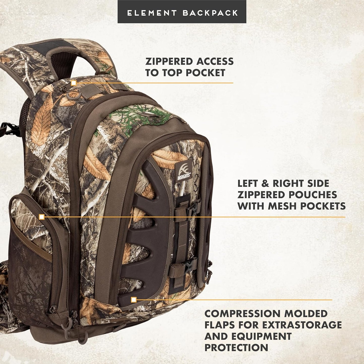 Insights Hunting by frogg toggs - The Element, Heavy Duty 1,831 Cubic Inch Hiking Fishing Camping Hunting Backpack, Realtree EDGE - Roamly