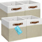 OrganiHaus 11x11 Fabric Cubes Storage Bins Set of 4, Foldable Collapsible Fabric Storage Bins for Organizer, Cubbies Organizer for Kallax, Linen Cube Shelf Baskets, Toy Organizing boxes - Beige/White