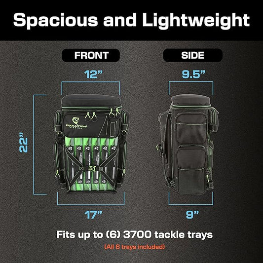 Evolution Fishing Drift Series Tackle Backpack, Outdoor Rucksack w/ 6 Fishing Tackle Trays, Heavy Duty