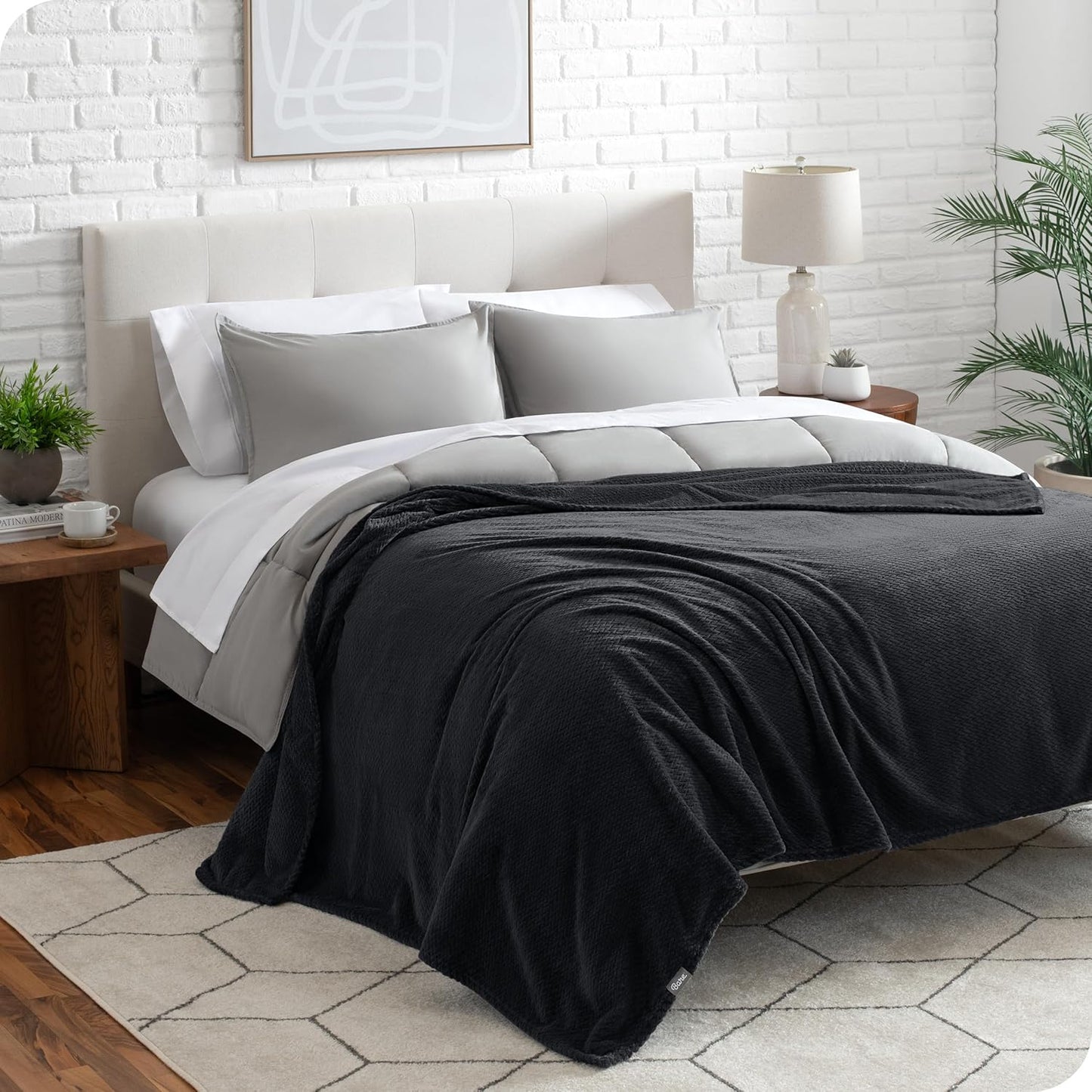 Bare Home Textured Fleece Blanket - Throw/Travel - Ultra-Soft Lightweight for Bed, Sofa, and Couch - Luxury Microplush - Cozy Warm Blanket (Throw/Travel, Chevron Black)