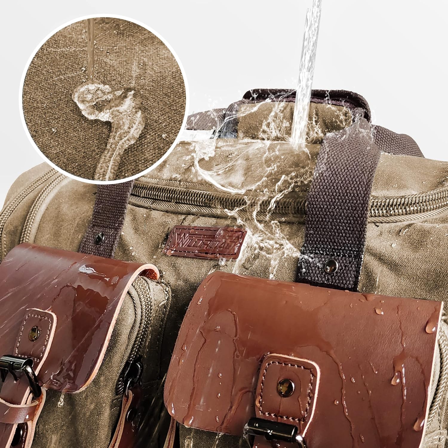 Wildroad Waxed Canvas Genuine Leather 50L Waterproof Duffle Bag - Vintage Travel Weekender Overnight Carry On - Roamly