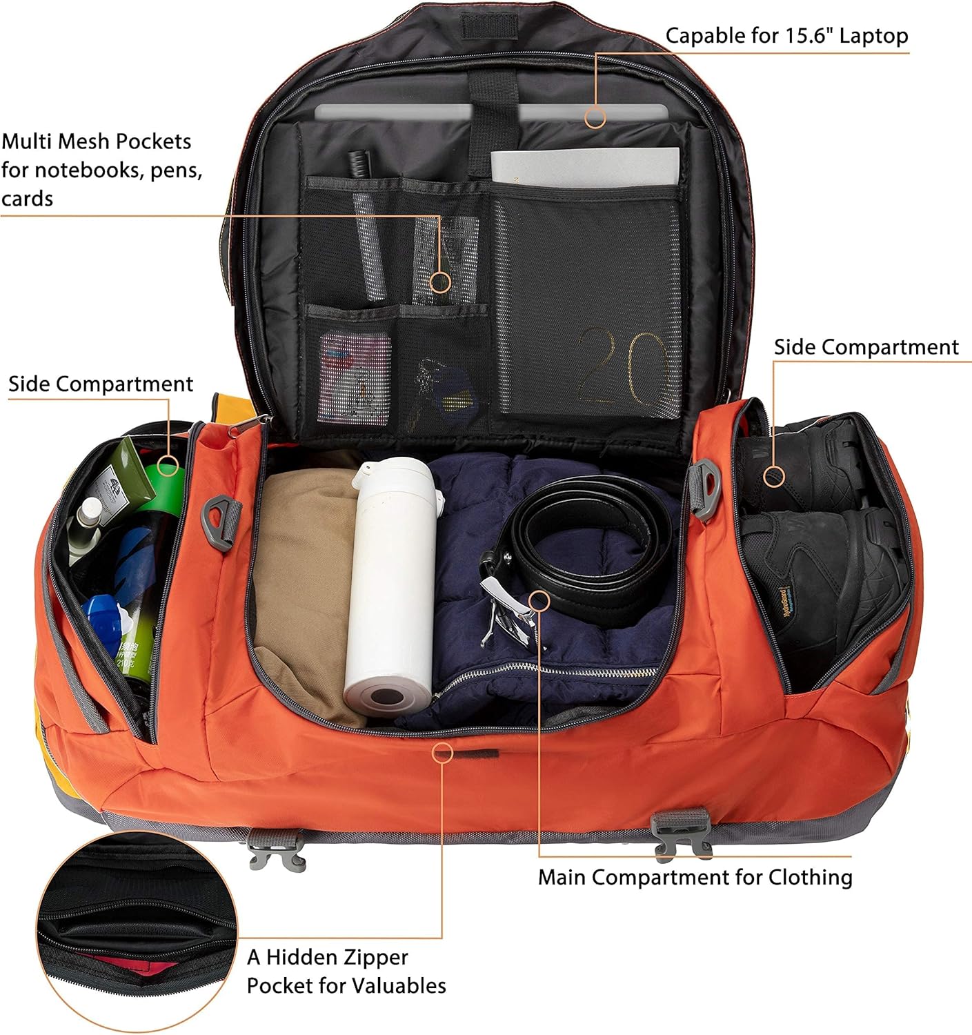 Ubon Large Duffel Bag Weekender Bags with Shoe Compartments 4-Way Sports Gym Backpack with Padded Straps Camping Traveling Duffle Bag - Roamly