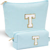 YOOLIFE Initial Makeup Bag for Women Girls - Skin Care for Teens 10-12 | Make Up Bag | Gifts for Women | Graduation Gifts | Mothers Day Gifts | Tween Girls Trendy Stuff Spring Break Essentials T - Roamly