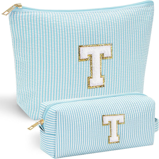 YOOLIFE Initial Makeup Bag for Women Girls - Skin Care for Teens 10-12 | Make Up Bag | Gifts for Women | Graduation Gifts | Mothers Day Gifts | Tween Girls Trendy Stuff Spring Break Essentials T - Roamly