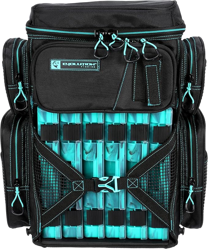 Evolution Fishing Drift Series Tackle Backpack, Outdoor Rucksack w/ 6 Fishing Tackle Trays, Heavy Duty