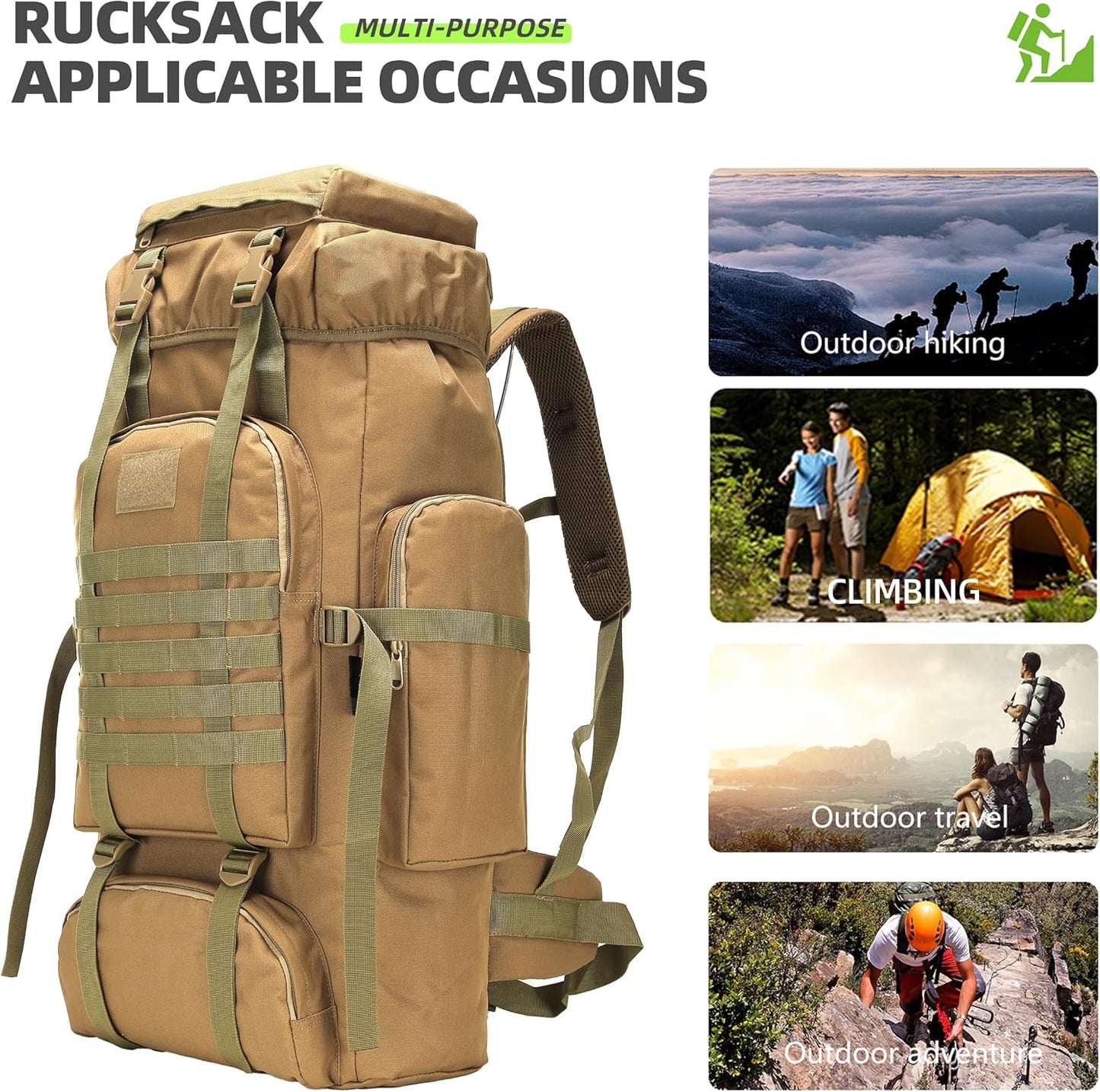 King'sGuard 70L Camping Hiking Backpack Tactical Backpack Military Molle Rucksack Backpack for Outdoor - Roamly