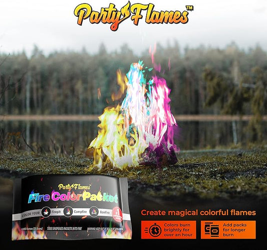 Magic Campfire Fire Color Changing Packets for Fire Pit (50 Pack) Outdoor Fireplaces & Bonfires, Rainbow Colored Flames - Perfect Camping Essential & Accessories - Must Have for Kids & Adults