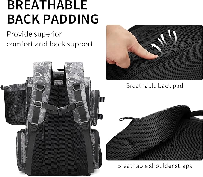 Rabjen Fishing Tackle Backpack with Rod Holders, Bottle Holder, Storage Bag Store Fishing Gear
