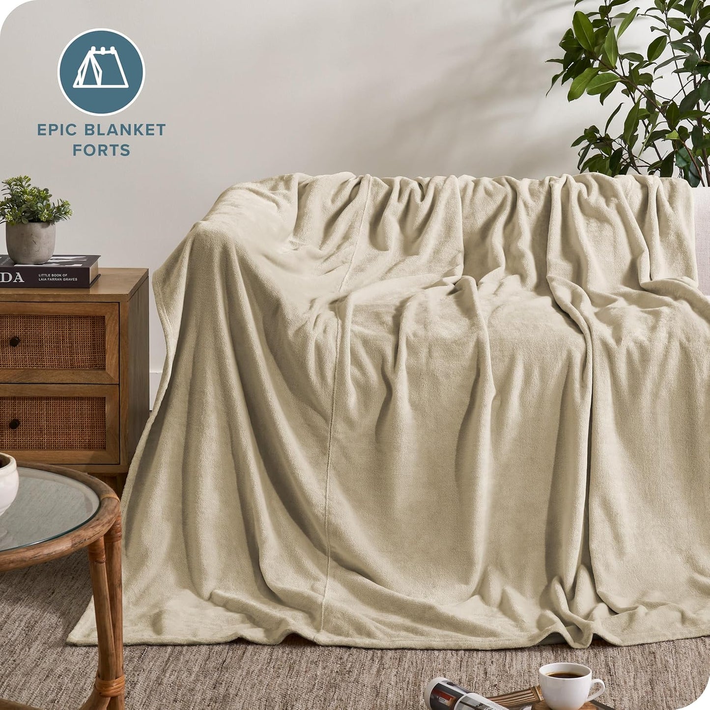 Bare Home Fleece Blanket - Giant Size - Ultra-Soft Lightweight for Bed, Sofa, and Couch - Luxury Microplush - Cozy Warm Blanket (Giant, Oyster)