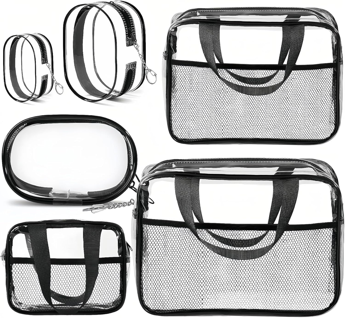 XEWEA Clear Travel Toiletry Bags & Small Electronic Accessories Organizer Case, 6 PCS TSA Approved Transparent Makeup Bag for Women Men, Waterproof PVC Quart Pouch with Zipper for Airline Essentials - Roamly