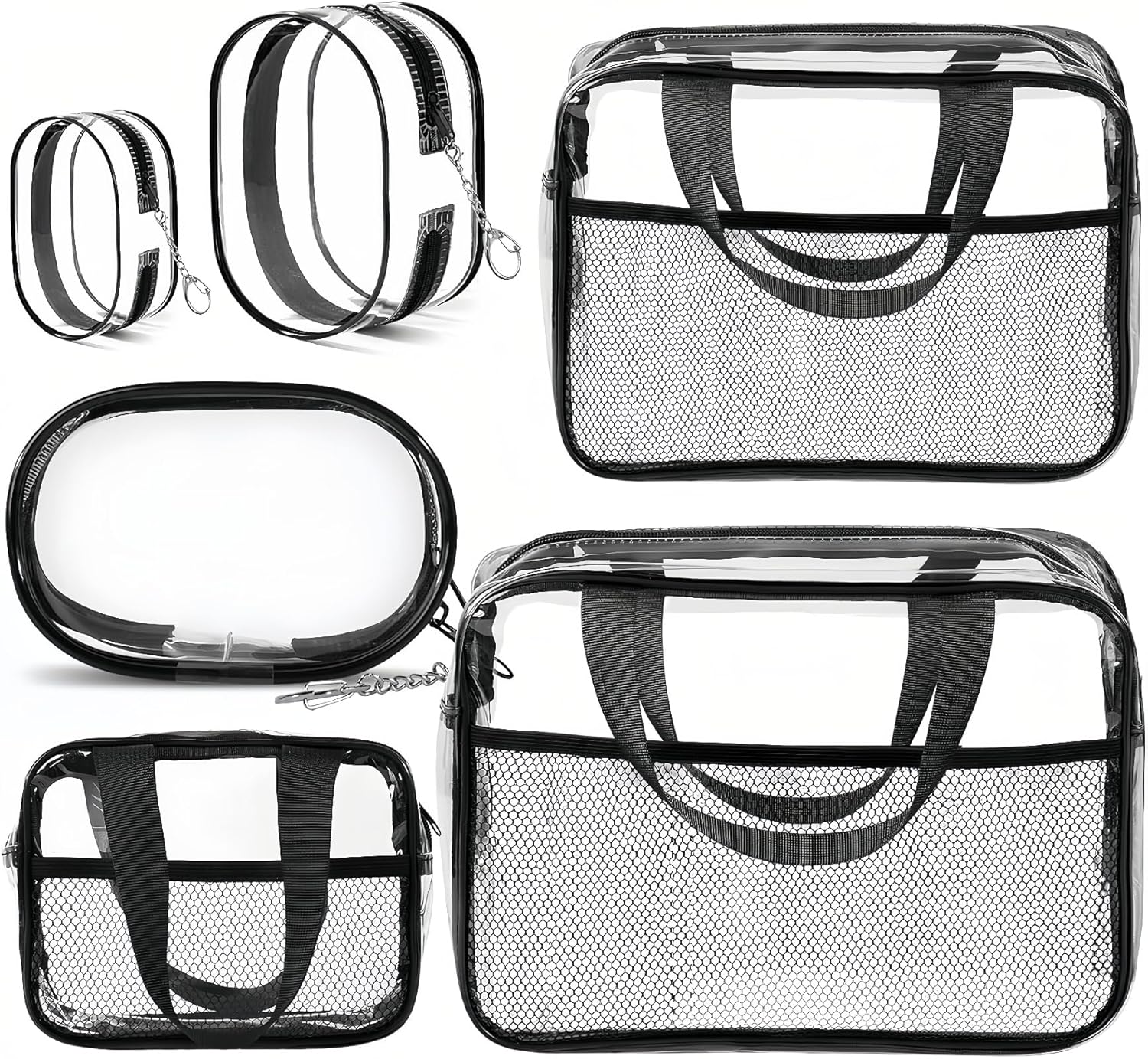XEWEA Clear Travel Toiletry Bags & Small Electronic Accessories Organizer Case, 6 PCS TSA Approved Transparent Makeup Bag for Women Men, Waterproof PVC Quart Pouch with Zipper for Airline Essentials - Roamly