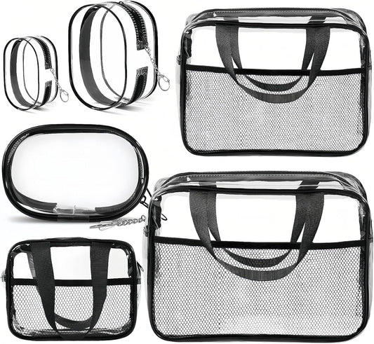 XEWEA Clear Travel Toiletry Bags & Small Electronic Accessories Organizer Case, 6 PCS TSA Approved Transparent Makeup Bag for Women Men, Waterproof PVC Quart Pouch with Zipper for Airline Essentials - Roamly