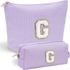 YOOLIFE Personalized Cute Purple Initial Cosmetic Makeup Pouch - Make Up Toiletry Bag for Her Mom Teacher Friend Girlfriend Wife Birthday Gifts - Roamly