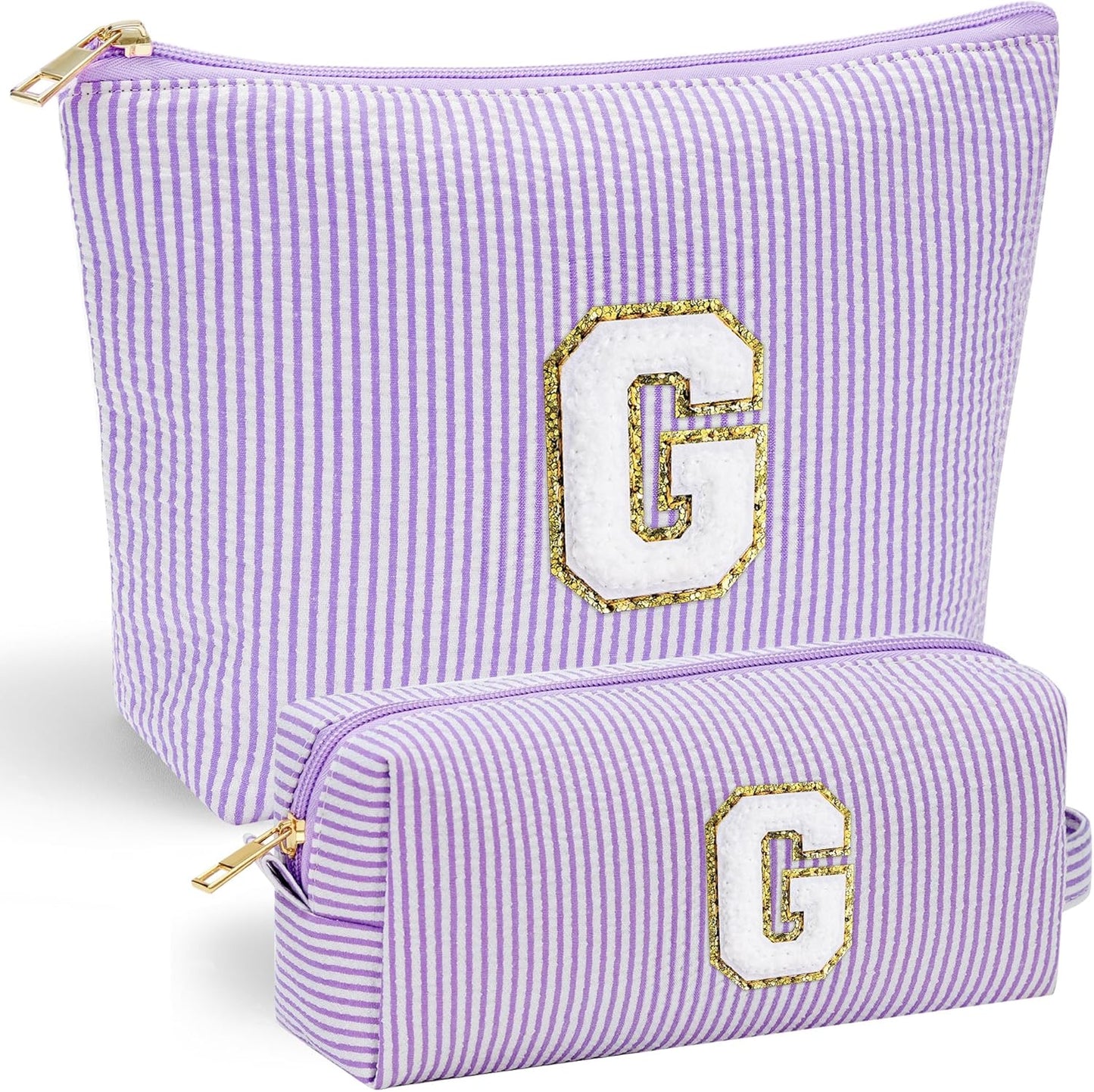 YOOLIFE Personalized Cute Purple Initial Cosmetic Makeup Pouch - Make Up Toiletry Bag for Her Mom Teacher Friend Girlfriend Wife Birthday Gifts - Roamly