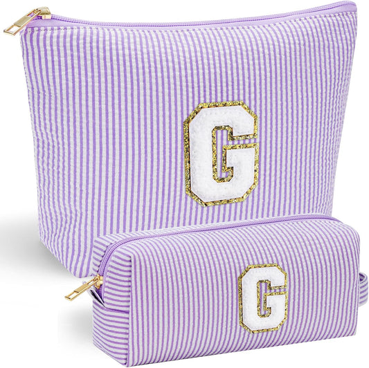 YOOLIFE Personalized Cute Purple Initial Cosmetic Makeup Pouch - Make Up Toiletry Bag for Her Mom Teacher Friend Girlfriend Wife Birthday Gifts - Roamly