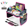 Kids Travel Tray with Dry Erase Board, Travel Tray for Kids Car Seat, Carseat Table Trays for Toddler, Kid Activity Desk for Air Travel, No-Drop Tablet Holder & Borders (Pink Frame)