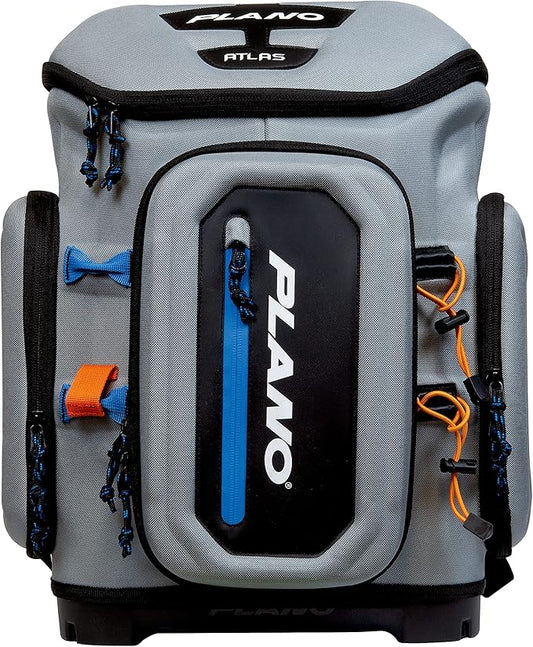 Plano Atlas 3700 Tackle Fishing Backpack, Gray EVA Material, Includes 3 3750 StowAway Utility Boxes for Worms, Lures, & Baits, Waterproof & Non-Skid Base, Grey