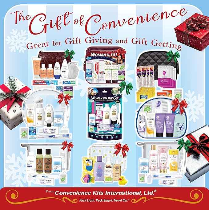 Convenience Kits International Women’s Super Premium 31 PC Travel Kit Featuring: Ensemble of Travel-Size Hair Care Products Plus Face, Body, Oral Care, Travel Essentials in Large Purple Toiletry Bag