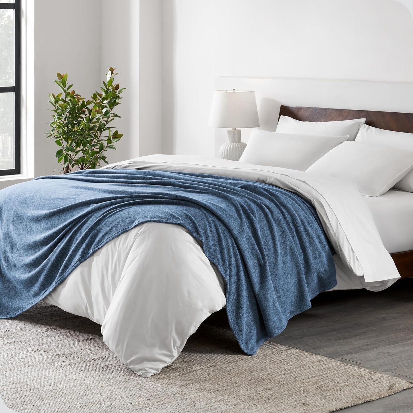 Bare Home Polar Fleece Blanket - Full/Queen - Heathered Dark Blue - Warm & Cozy - Premium Fleece - Throw for Bed, Camping, and Travel - Lightweight (Full/Queen, Heathered Dark Blue)