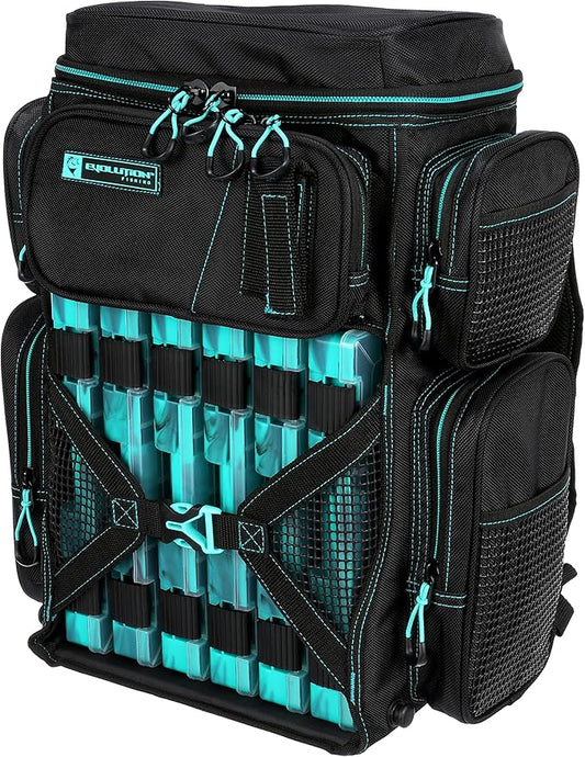 Evolution Fishing Drift Series Tackle Backpack, Outdoor Rucksack w/ 6 Fishing Tackle Trays, Heavy Duty