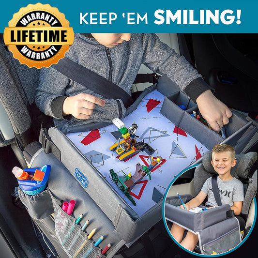 Kenley Kids Travel Tray, Toddler Car Seat Lap Tray, Road Trip Essentials Activity Table (Blue/Gray)